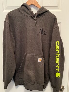 Carhartt K288 Carbon Heather Hoodie Mens Large - with Neon Yellow Sleeve Logo